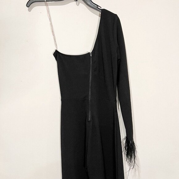 Good‎ Time USA Romper Sz S Black One Feather Trimmed Sleeve Jumpsuit Size Small - Picture 4 of 10